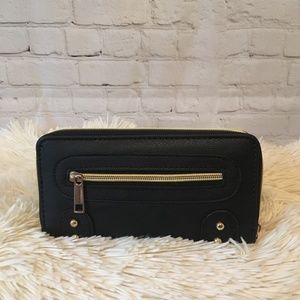 Double Zipper Wallet & Wristlet Strap (Black)
